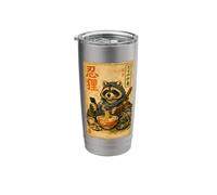 Samurai Raccoon Eating Ramen Scroll Phone Ninja Raccoon Stainless Steel Insulated Tumbler