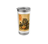 Samurai Raccoon Eating Ramen Scroll Phone Ninja Raccoon Stainless Steel Insulated Tumbler