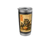 Samurai Raccoon Eating Ramen Scroll Phone Ninja Raccoon Stainless Steel Insulated Tumbler