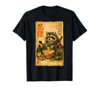 Samurai Raccoon Eating Ramen Scroll Phone Ninja Raccoon T-Shirt