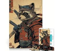 Samurai Raccoon Hard Jigsaw Puzzle for Adults 1000 Pieces Reason Skill Toy Family Time Tight Cut Art Collectible (38x52cm)