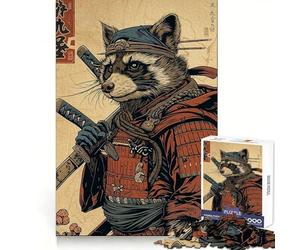 Samurai Raccoon Hard Jigsaw Puzzle for Adults 1000 Pieces Reason Skill Toy Family Time Tight Cut Art Collectible (38x52cm)
