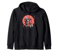 Samurai Raccoon Japanese Warrior Ukiyo-e Style Vintage Zip Hoodie
