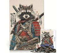 Samurai Raccoon Jigsaw Puzzle 1000 Piece for Teenagers Logic Sense Toy Calm Pastime Smooth Edge Premium Gift (38x26cm)