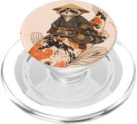 Samurai Raccoon Koi Fish Japanese Art Illustration PopSockets PopGrip for MagSafe
