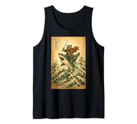 Samurai Raccoon Riding Shark Funny Japanese Animal Warrior Tank Top