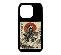 Samurai Raccoon Riding Wolf Japanese Warrior Anime Case for iPhone 15 Pro