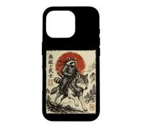 Samurai Raccoon Riding Wolf Japanese Warrior Anime Case for iPhone 16 Pro