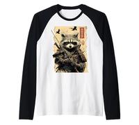 Samurai Raccoon Warrior Japanese Ukiyo Anime Raccoon Raglan Baseball Tee
