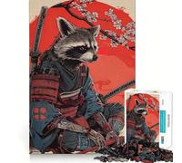 Samurai Raccoon with Katana And Cherry Blossoms 1000 Piece Jigsaws for Adults Puzzle Boost Recall Anxiety Relief Accurate Edge Xmas Surprise (50x75cm)