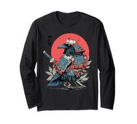 Samurai Raven Japanese Warrior Ukiyo-e Style Sunset Long Sleeve T-Shirt