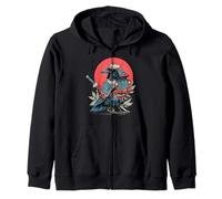 Samurai Raven Japanese Warrior Ukiyo-e Style Sunset Zip Hoodie