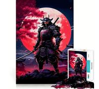 Samurai Red Moon Japanese 1000 Pieces Jigsaw Puzzles for Teenagers Strong Logic Toy Family Time Clear Edge Warm Surprise (50x75cm)