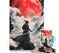 Samurai Red Moon Jigsaw Puzzles 1000 Pieces for Adults Strengthen Memory Group Joy Clean Edge Stylish Gift (38x26cm)