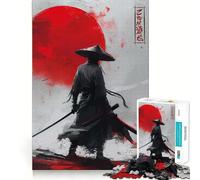 Samurai Red Moon Puzzle for Teenagers 1000 Pieces Smart Reason Toy Stress Release Sharp Edge Birthday Gift (38x26cm)