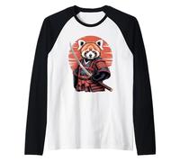 Samurai Red Panda Bear Katana Sword Raglan Baseball Tee