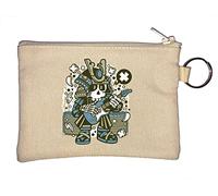 Samurai Rock Star Electric Guitar Solo Graphic Key Chain Coin Purse Beige
