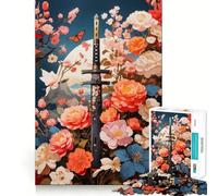 Samurai Roses Flowers 1000 Piece Jigsaw Puzzles for Teenagers Jigsaw Wise Think Toy Relax Time Clear Cut Festival Gift (38x52cm)