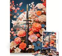 Samurai Roses Flowers Jigsaw Puzzles 1000 Piece for Teenagers Strong Logic Toy Mental Relax Clear Edge Stylish Gift (50x75cm)