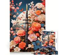 Samurai Roses Flowers Jigsaw Puzzles for Teenagers 1000 Piece Brain Workout Toy Mental Relax Art Assembly Unique Gift (38x26cm)