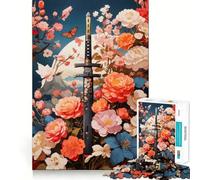 Samurai Roses Flowers Jigsaw Puzzles for Teenagers 1000 Piece Brain Workout Toy Mental Relax Art Assembly Unique Gift (38x26cm)