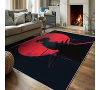 Samurai Rugs Living Room, Extra Large Rug With Senset Moon Japanese Knight Patterned, Low Pile Rug Non Slip, Washable, Area Rugs for Living Room, Home Decor Floor Carpets 240 x 340 cm, FD6869