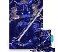 Samurai Russian Cat with Sword Animal Jigsaw Puzzles 1000 Piece for Teenagers Strong Logic Toy Mental Relax Clear Edge Stylish Gift (38x52cm)