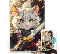 Samurai Savannah Cat with Sword Animal Hard Jigsaw Puzzle for Adults 1000 Pieces Recall Boost Quiet Calm Smooth Cut Classic Gift (38x52cm)