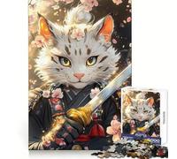 Samurai Savannah Cat with Sword Animal Puzzle for Teenagers 1000 Pieces Smart Reason Toy Stress Release Sharp Edge Birthday Gift (50x75cm)