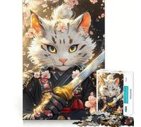 Samurai Savannah Cat with Sword Animal Puzzle for Teenagers 1000 Pieces Smart Reason Toy Stress Release Sharp Edge Birthday Gift (50x75cm)