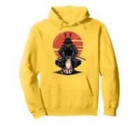 Samurai Shadow and Cat Red Sun Japanese Design Pullover Hoodie