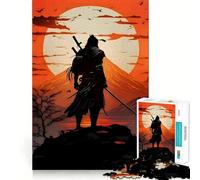 Samurai Silhouette Against Rising Sun Jigsaw Puzzles 1000 Pieces for Adults Strengthen Memory Group Joy Clean Edge Stylish Gift (38x26cm)