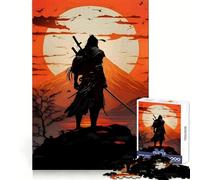 Samurai Silhouette Against Rising Sun Jigsaw Puzzles 1000 Pieces for Adults Strengthen Memory Group Joy Clean Edge Stylish Gift (38x26cm)