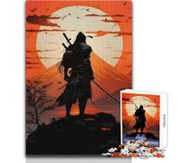 Samurai Silhouette Against Rising Sun Jigsaws 1000 Pieces for Teenagers Strategic Thinking Learning Game Ideal Meaningful Gift for Any Event Size 38x52cm