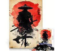 Samurai Silhouette Artwork 1000 Pieces Jigsaw Puzzles for Teenagers Logic Train Toy Quiet Fun Smooth Cut Lovely Gift (50x75cm)