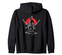 Samurai Silhouette Dual Katana Rising Sun Zip Hoodie