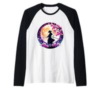 Samurai Silhouette Moonlight Cherry Blossoms Japanese Ninja Raglan Baseball Tee