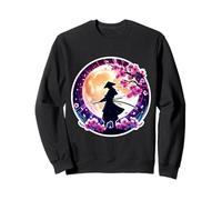Samurai Silhouette Moonlight Cherry Blossoms Japanese Ninja Sweatshirt