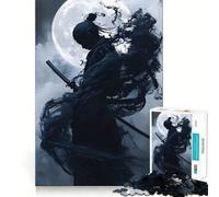 Samurai Silhouette Under Moonlight 1000 Pieces Jigsaw Puzzles for Adults Memory Gain Calm Mind Design Assembly Creative Gift (38x52cm)