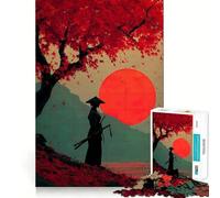 Samurai Silhouette Under Red Maple Tree Jigsaw Puzzles for Adults1000 Pieces Mind Skill Toy Quiet Hobby Design Assembly (38x26cm)