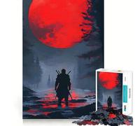 Samurai Silhouette Under Red Moon 1000 Piece Jigsaw Puzzles for Adults Jigsaw Recall Boost Mental Relax Smooth Cut Birthday Gift (50x75cm)