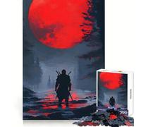 Samurai Silhouette Under Red Moon 1000 Piece Jigsaw Puzzles for Adults Jigsaw Recall Boost Mental Relax Smooth Cut Birthday Gift (50x75cm)