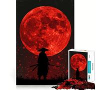 Samurai Silhouette Under Red Moon 1000 Pieces Jigsaw Puzzles for Adults Memory Gain Calm Mind Design Assembly Creative Gift (38x52cm)