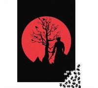 Samurai Silhouette Under Red Moon Adult Jigsaw Puzzle, 1000 Pieces, 52x38cm/1000pcs, New Year Indoor Activity, Relaxing Home Time And January Evenings