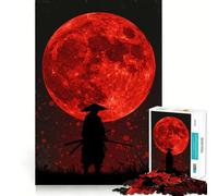 Samurai Silhouette Under Red Moon Jigsaw Puzzles for Adults 1000 Pieces Brain Skill Relaxed Mind Exact Edge Art Collection Piece (38x26cm)