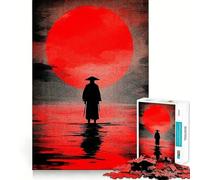 Samurai Silhouette Under Red Sun Hard Jigsaw Puzzle for Adults 1000 Pieces Reason Skill Toy Family Time Tight Cut Art Collectible (50x75cm)