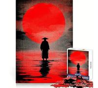 Samurai Silhouette Under Red Sun Hard Jigsaw Puzzle for Adults 1000 Pieces Reason Skill Toy Family Time Tight Cut Art Collectible (50x75cm)
