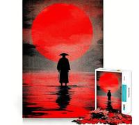 Samurai Silhouette Under Red Sun Jigsaw Puzzles for Adults1000 Piece Mind Game Toy Anxiety Relief Neat Cut Art Collectible (38x26cm)