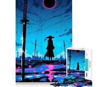 Samurai Silhouette with Katana Hard Jigsaw Puzzle for Adults 1000 Pieces Fine Logic Toy Calm Fun Neat Edge Thoughtful Gift (38x52cm)
