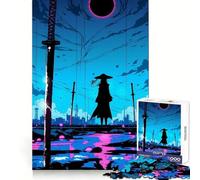 Samurai Silhouette with Katana Hard Jigsaw Puzzle for Adults 1000 Pieces Fine Logic Toy Calm Fun Neat Edge Thoughtful Gift (38x52cm)